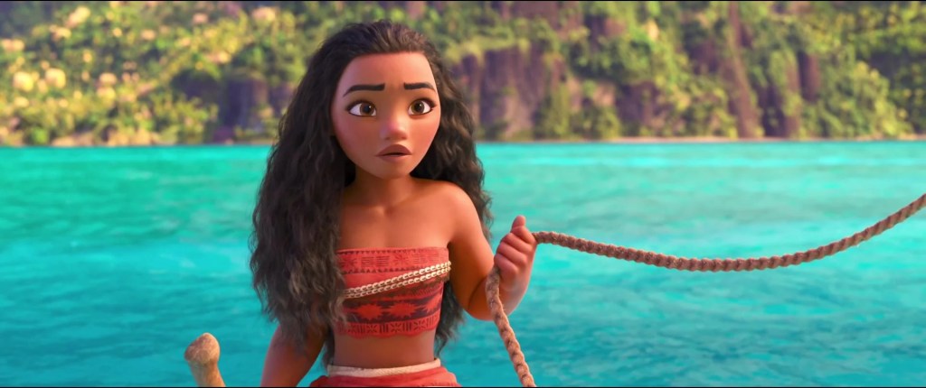 Moana (Auli'i Cravalho) strikes out across the ocean in Moana (2016), Disney