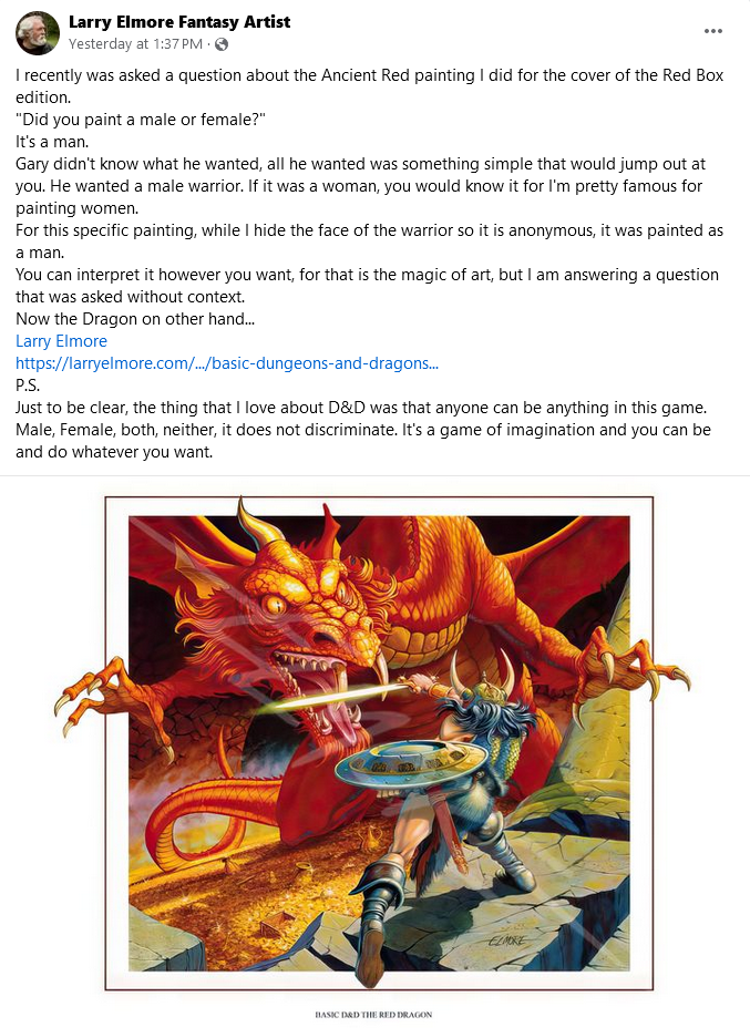 'Dungeons & Dragons' artist Larry Elmore responds to the recent retconning of his Red Box Warrior.