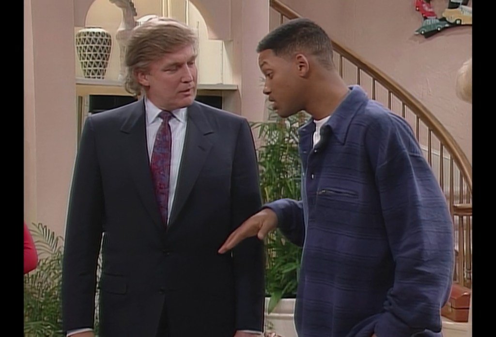Will (Will Smith) offers to cut Donald Trump's grass in The Fresh Prince of Bel-Air Season 4 Episode 25 "For Sale by Owner" (1994), NBC