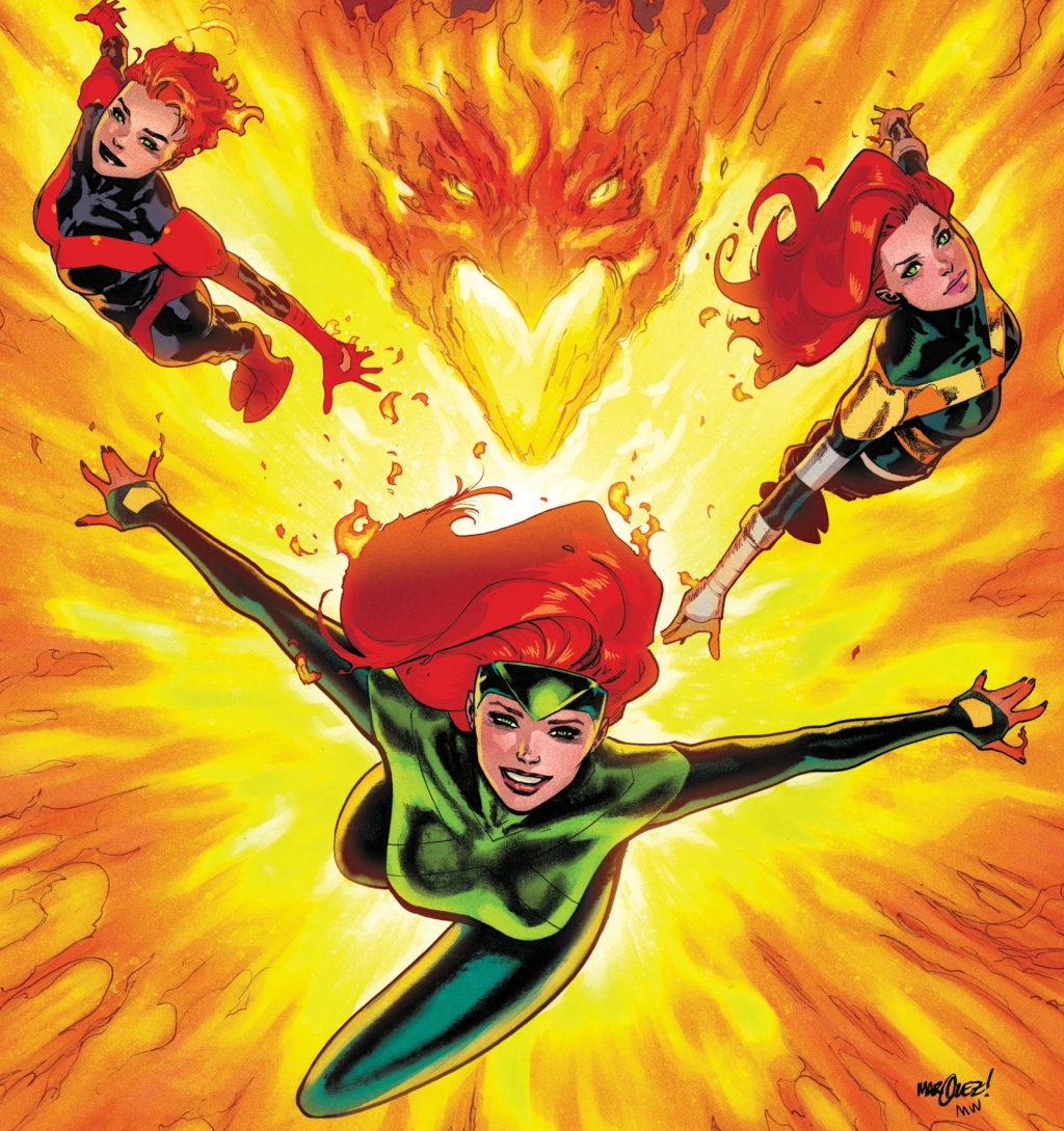 The Phoenix roars to live on David Marquez's variant cover to X-Men: Forever Vol. 1 #2 "Quiet Council" (2024), Marvel Comics