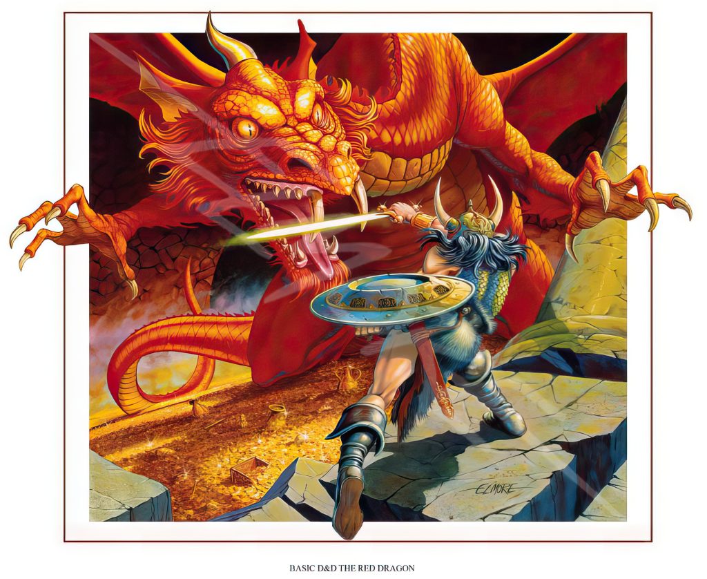 Couverture originale de Larry Elmore pour l'ensemble de base Dungeons & Dragons (1983), TSR Games