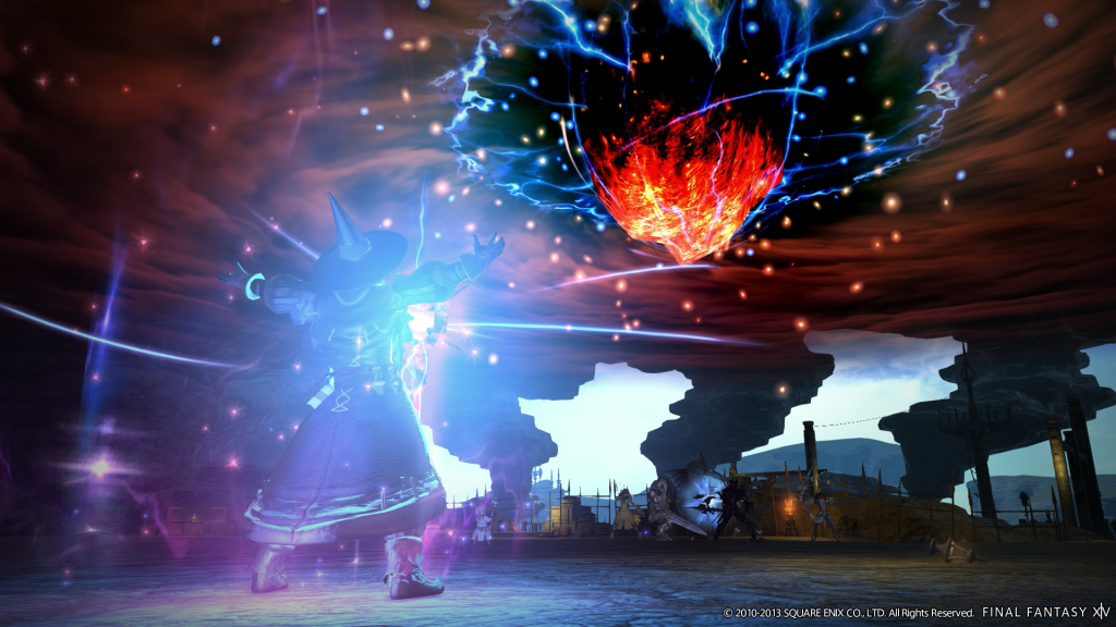 A Black Mage drops their Level 3 Limit Break, Meteor, in Final Fantasy XIV: A Realm Reborn (2013), Square Enix