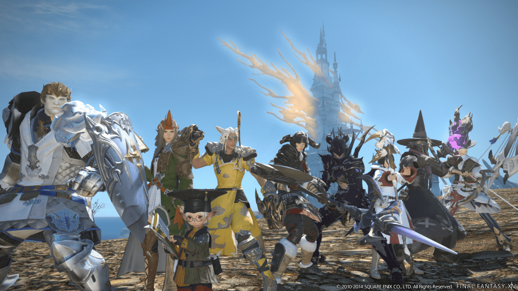 Adventurers stand ready, each as one of the starting Jobs in Final Fantasy XIV: A Realm Reborn (2013), Square Enix