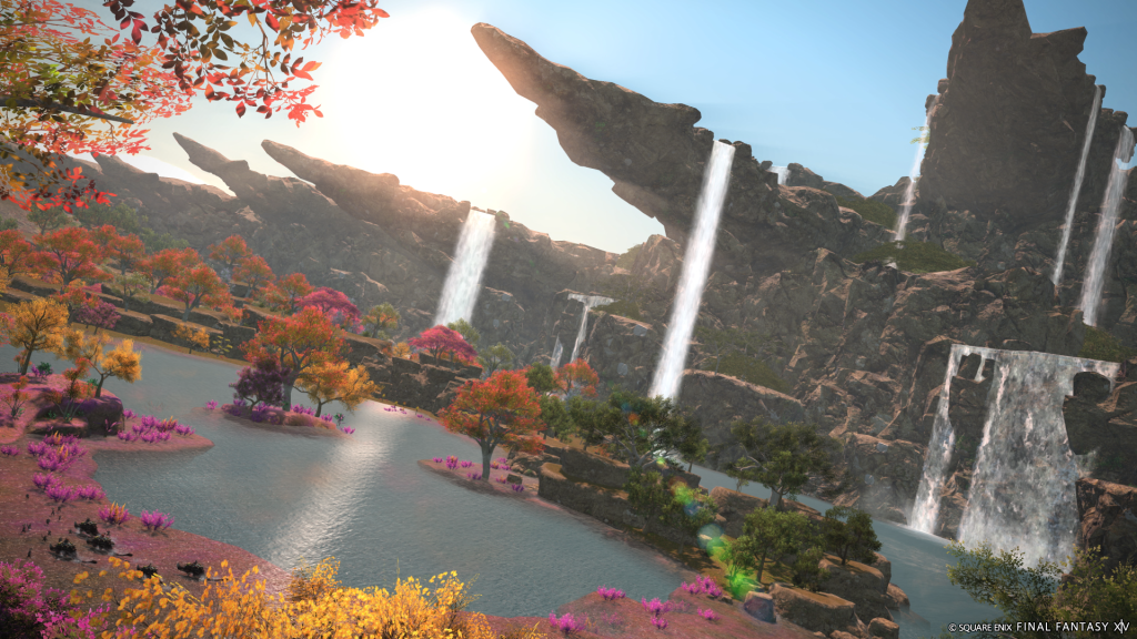 The beautiful scenery and crashing waterfalls of Kozama'uka await in Final Fantasy XIV: Dawntrail (2024), Square Enix