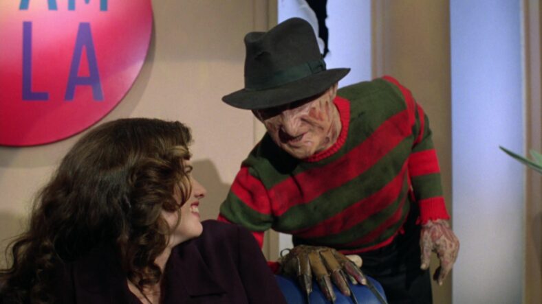 Robert Englund reunites with Heather Langenkamp in full Freddy garb in Wes Craven's New Nightmare (1994), New Line Cinema