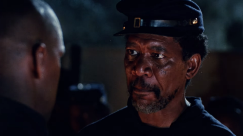 Morgan Freeman rallies the troops in Glory (1989), TriStar Pictures