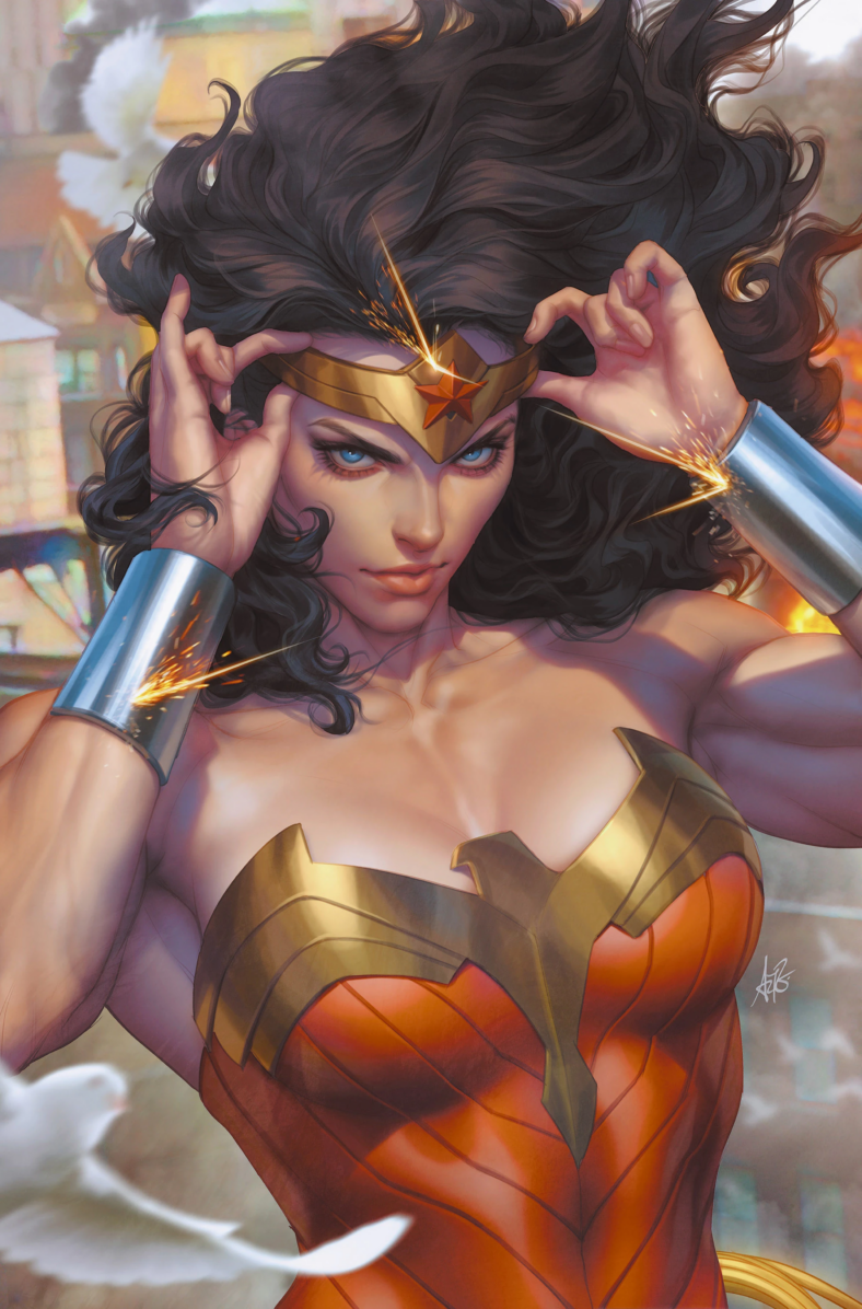 Wonder Woman is ready for a brawl on Stanley 'Artgerm' Lau's variant cover to Wonder Woman Vol. 6 #1 "Wonder Woman: Outlaw Part 1" (2023), DC