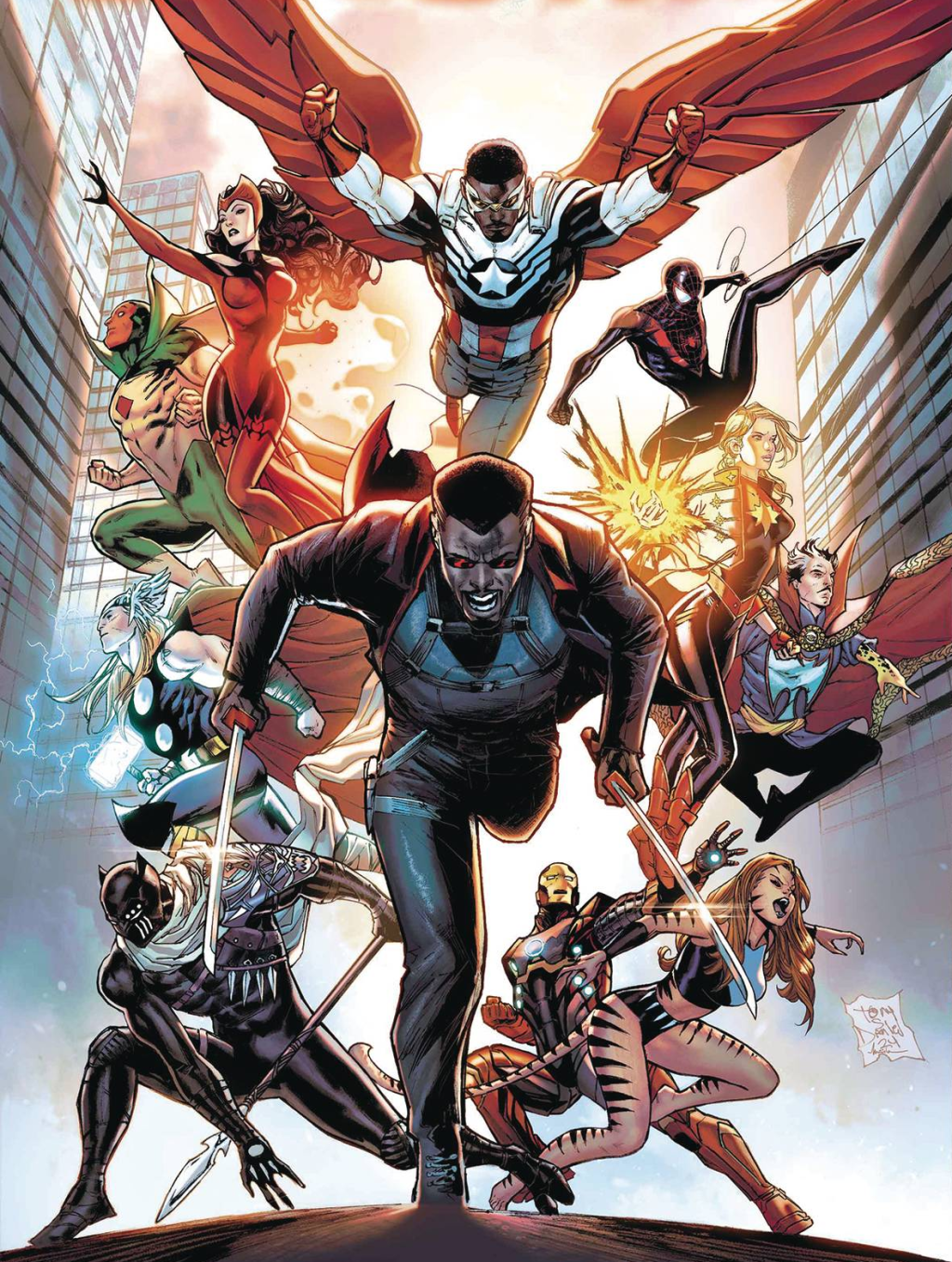 Blade leads the anti-vampire resistance on Tony Daniel's variant cover to Blood Hunt Vol. 1 #4 (2024), Marvel Comics