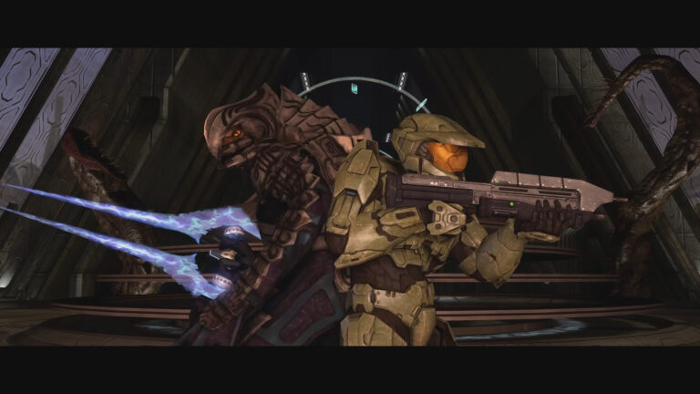 The Arbiter (Keith David) and the Master Chief (Steve Downes) find themselves backed into a corner in Halo 3 (2007), Bungie