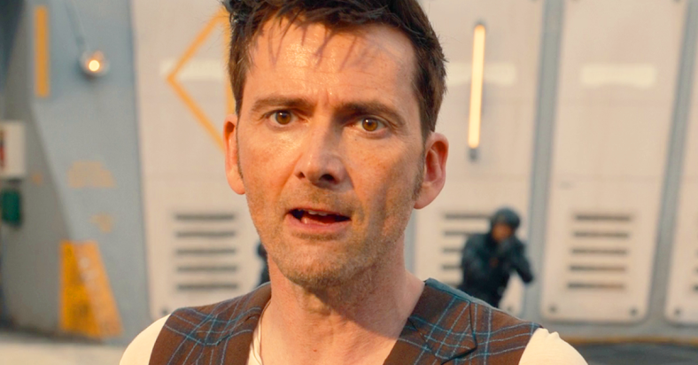 The 14th Doctor (David Tennant) stands against The Toymaker (Neil Patrick Harris) in Doctor Who Special 303 “The Giggle" (BBC)