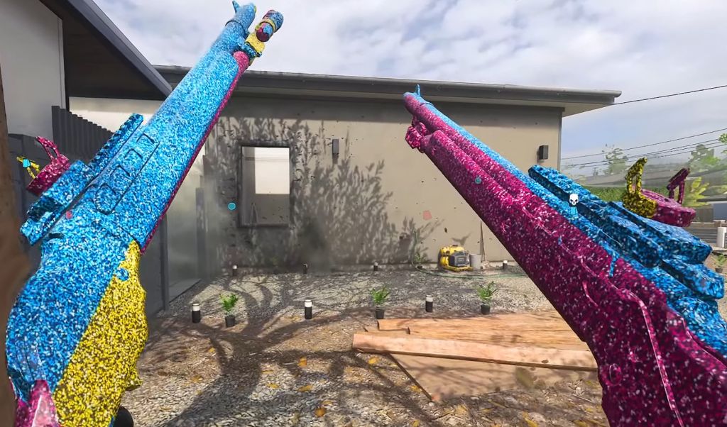 An akimbo shotgun loadout draped in the Panesexual Pride Flag in Call of Duty: Modern Warfare III (2023), Activision Blizzard