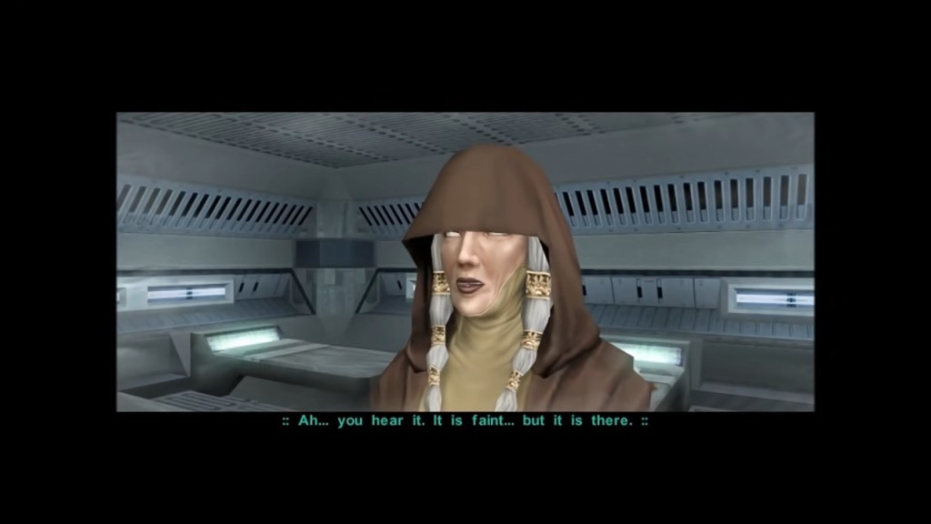 Kreia (Sara Kestelman) has some advice for the Exile in Star Wars: Knights of the Old Republic II (2005), Obsidian Entertainment