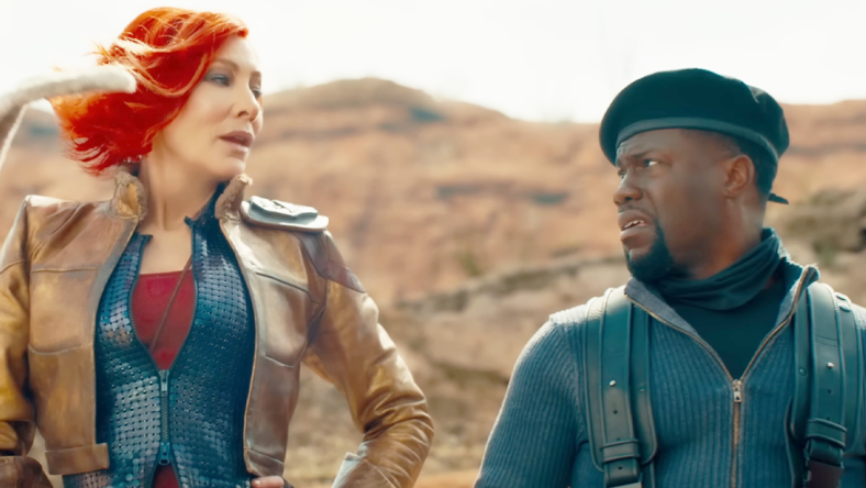 Lillith (Cate Blanchett) and Roland (Kevin Hart) prepare to head underground in Borderlands (2024), Lionsgate