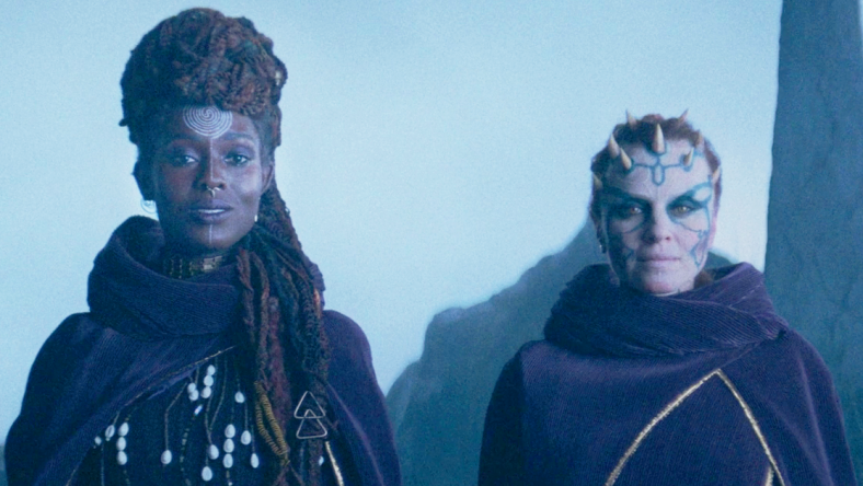 Aniseya (Jodie Turner-Smith) and Koril (Margarita Levieva) prepare to induct their children Mae (Leah Brady) and Osha (Lauren Brady) into their coven in The Acolyte Season 1 Episode 3 "Destiny" (2024), Disney