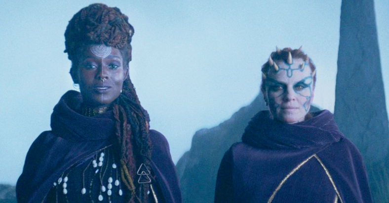 Aniseya (Jodie Turner-Smith) and Koril (Margarita Levieva) prepare to induct their children Mae (Leah Brady) and Osha (Lauren Brady) into their coven in The Acolyte Season 1 Episode 3 "Destiny" (2024), Disney