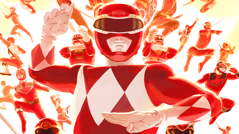 The Red Rangers assemble on Carlos Fabián Villa's variant cover to Mighty Morphin' Power Rangers Vol. 1 #26 (2018), BOOM! Studios