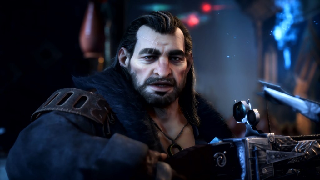 Varric (TBA) lays out the pary's next move in Dragon Age: The Veilguard (2024), BioWare
