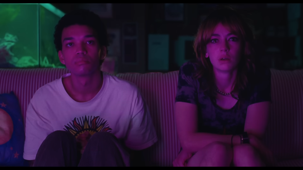 Justice Smith as Owen and Brigette Lundy-Paine as Maddy in I Saw the TV Glow (2024), A24