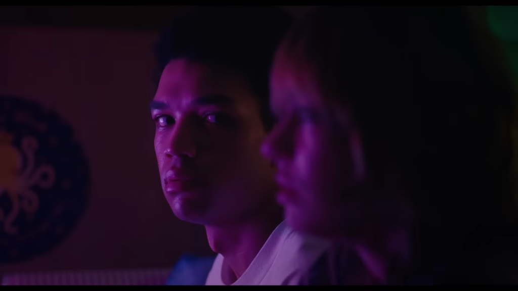 Justice Smith as Owen and Brigette Lundy-Paine as Maddy in I Saw the TV Glow (2024), A24