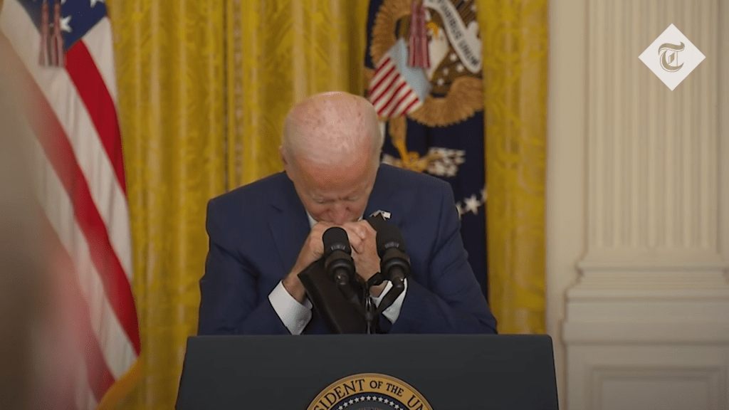 Joe Biden broke down when asked about the US withdrawal from Afghanistan via The Telegraph and YouTube.