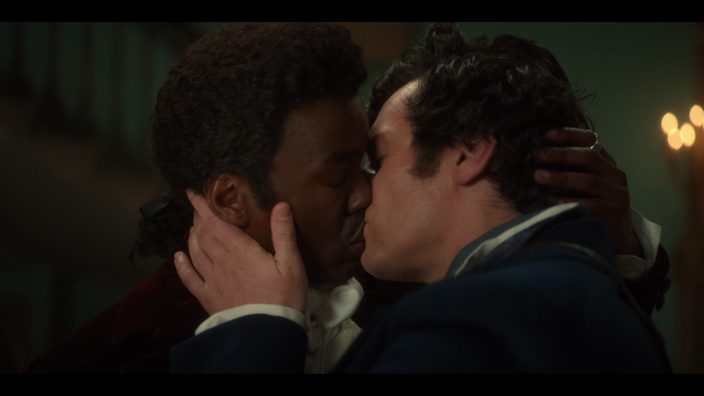 The Doctor (Ncuti Gatwa) and the Rogue (Jonathan Groff) lock lips in Doctor Who Series 14 Episode 6 "Rogue" (2024), BBC