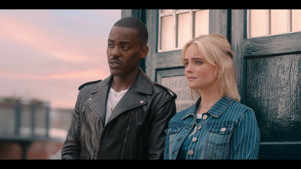 The Doctor (Ncuti Gatwa) takes Ruby (Millie Gibson) home in Doctor Who Series 14 Episode 8 “Empire of Death” (2024), BBC