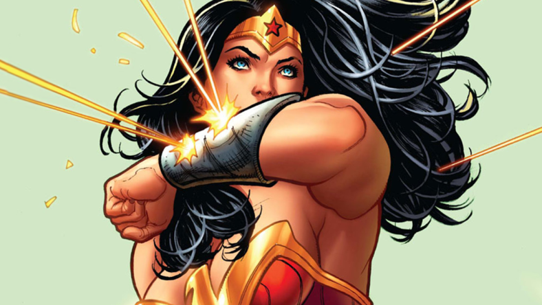 Wonder Woman deflects a hail of incoming gunfire on Frank Cho's variant cover to Wonder Woman Vol. 5 #3 "The Lies, Part Two" (2016), DC