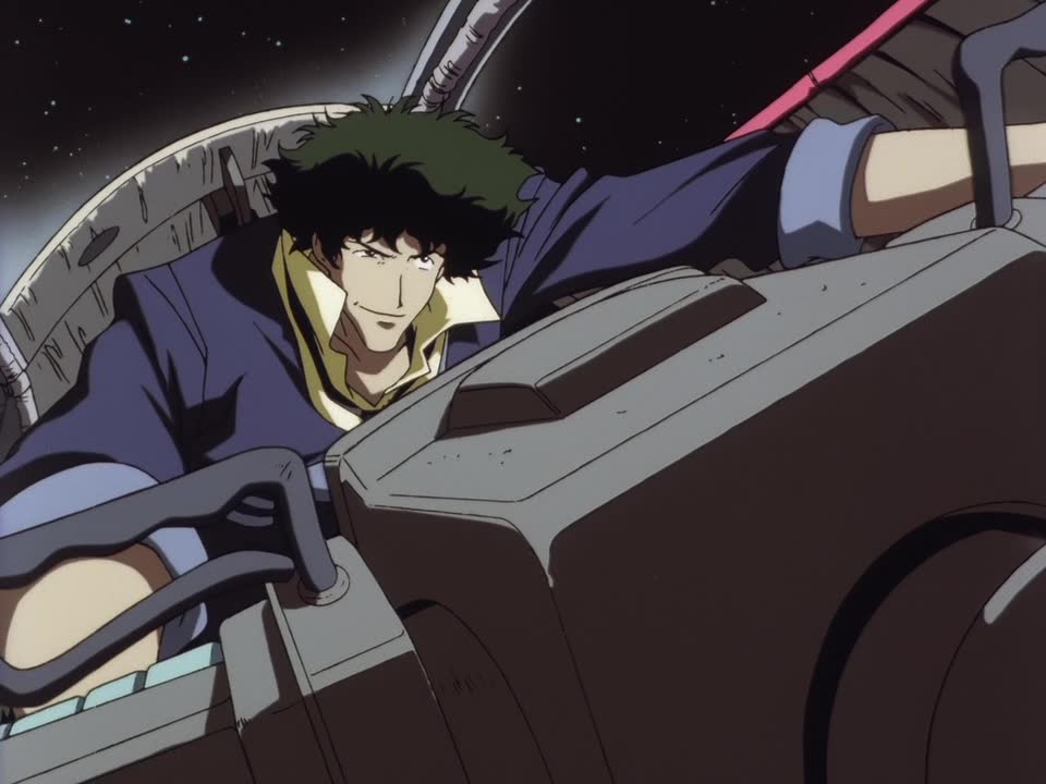 Spike Spiegel (Koichi Yamada) kicks the Swordfish into high-gear in Cowboy Bebop Episode 19 "Wild Horses" (1998), Sunrise, Inc.