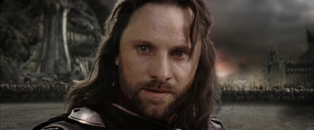 Aragorn (Viggo Mortensen) declares 'For Frodo' in The Lord of the Rings: The Return of the King (2003), Warner Bros. Pictures