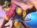 The Hero (Nobuyuki Hiyama) celebrates a win with a friendly Slime in Super Smash Bros. Ultimate (2018), Nintendo