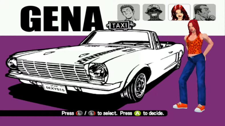 Gena is ready to ride in Crazy Taxi (1999), Sega