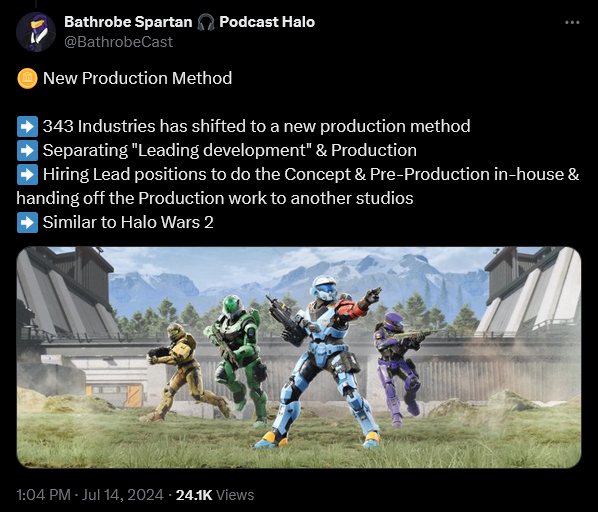 'Halo' scooper Bathrobe Spartan alleges once again that 343 Industries will be outsourcing development of the 'Halo' franchise.