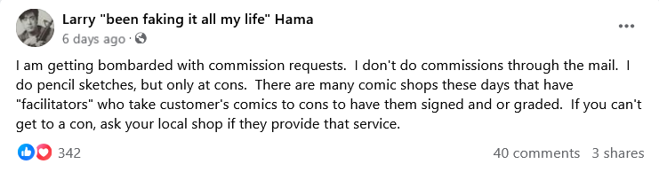 GI Joe comic book author Larry Hama gives a disturbing update on his personal health.