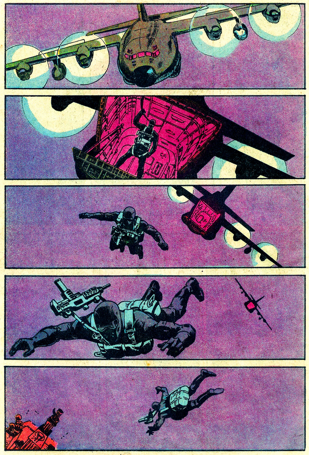 Snake-Eyes sets off on his next mission in GI Joe: A Real American Hero Vol. 1 #21 "Silent interlude" (1983), Marvel Comics. Text by Larry Hama, art by Larry Hama, Steve Leialoha, George Roussos and Rick Parker.