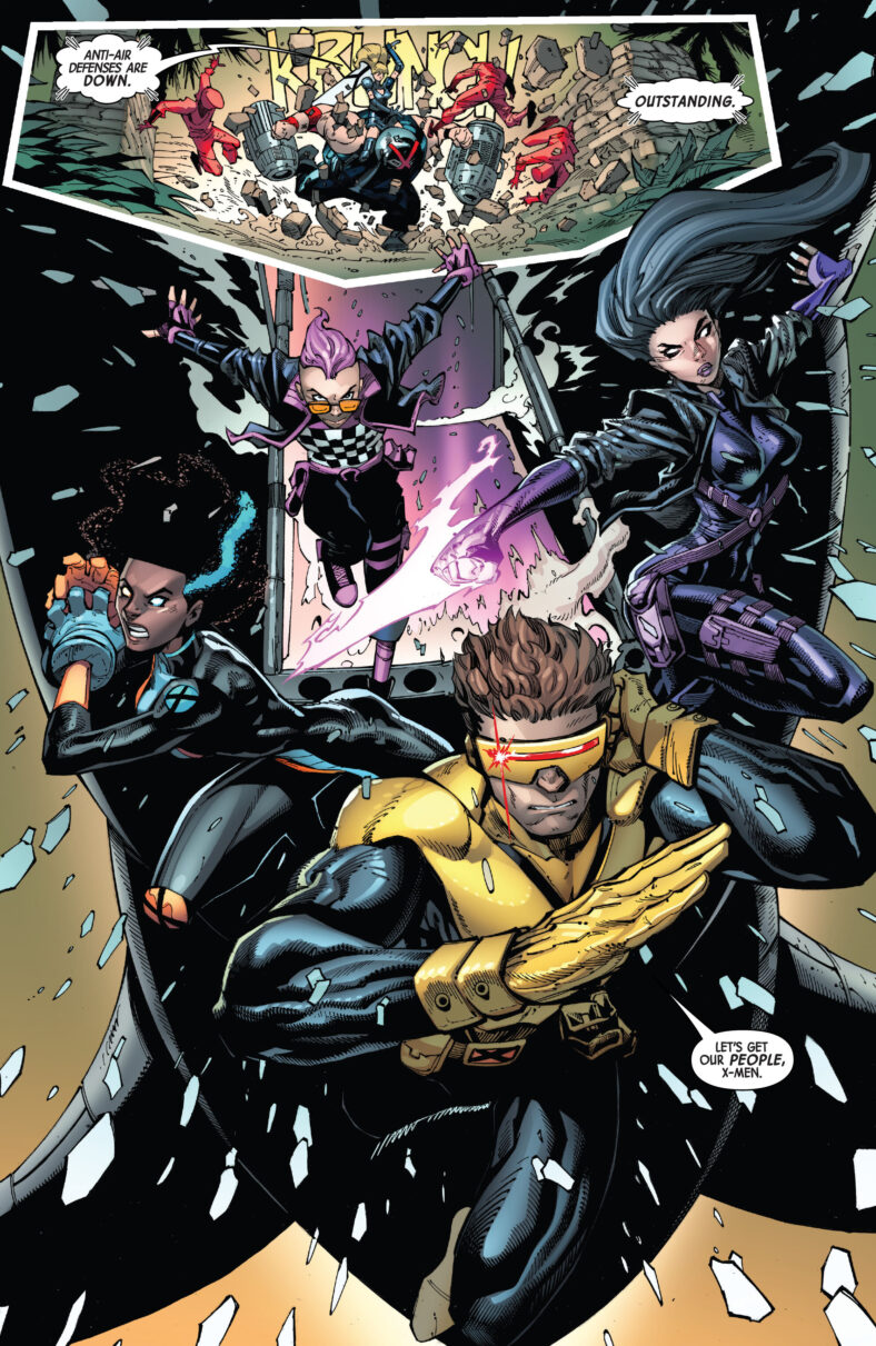 The X-Men ride again in X-Men Vol. 7 #1 "Fire-Baptized Species" (2024), Marvel Comics. Words by Jed MacKay, art by Ryan Stegman, JP Mayer, Marte Gracia, and Clayton Cowles.