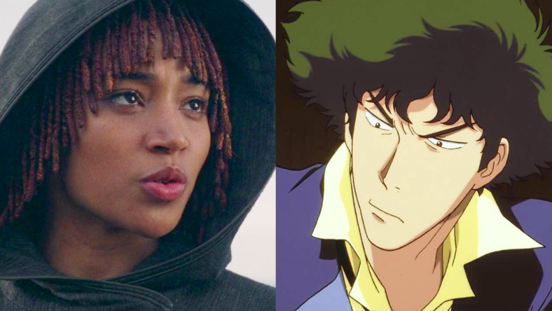 Osha (Amandla Stenberg) rejects Qimir's (Manny Jacinto) offer to train in the Dark Side in The Acolyte Season 1 Episode 8 "The Acolyte" (2024), Disney / Spike Spiegel (Koichi Yamada) is fed-up with his bounties being swooped by Cowboy Andy (Masashi Ebara) in Cowboy Bebop Episode 19 "Wild Horses" (1998), Sunrise, Inc.