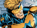Booster Gold takes on the Royal Flush Gang in Booster Gold Vol. 2 #1 "52 Pick-Up (Part I) - Secret Origins" (2007), DC. Words by Geoff Johns and Jeff Katz, are by Dan Jurgens, Norm Rapmund, Hi-Fi Design, and Rob Leigh.