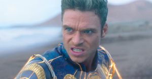 Ikaris (Richard Madden) is subdued by Phastos' (Brian Tyree Henry) trap in Eternals (2021), Marvel Entertainment