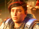 Kait (Laura Bailey) looks out on the aftermath of the Locusts' latest attack in Gears 5 (2019), Microsoft