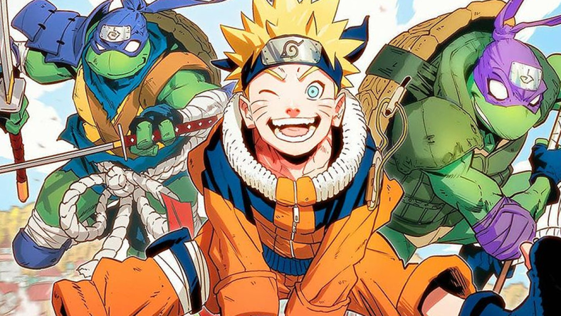 Naruto teams up with the titular turtles on Jorge Jiménez's cover to Teenage Mutant Ninja Turtles x Naruto (2024), IDW