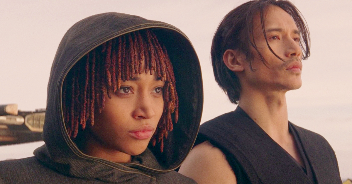 Osha (Amandla Stenberg) and Qimir (Manny Jacinto) embrace the Dark Side in The Acolyte Season 1 Episode 8 "The Acolyte" (2024), Disney