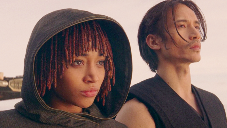 Osha (Amandla Stenberg) and Qimir (Manny Jacinto) embrace the Dark Side in The Acolyte Season 1 Episode 8 "The Acolyte" (2024), Disney