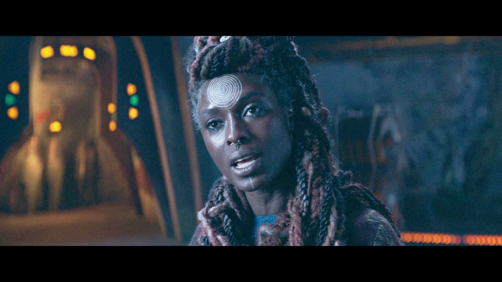 Aniseya (Jodie Turner-Smith) attempts to reason with Master Sol (Lee Jung-jae) regarding the fate of her children in The Acolyte Season 1 Episode 7 "Choice" (2024), Disney