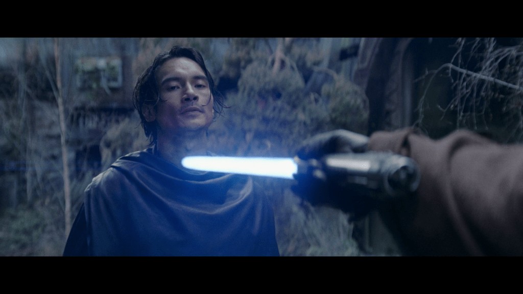 Qimir (Manny Jacinto) is bested by Master Sol (Lee Jung-jae) in The Acolyte Season 1 Episode 8 "The Acolyte" (2024), Disney