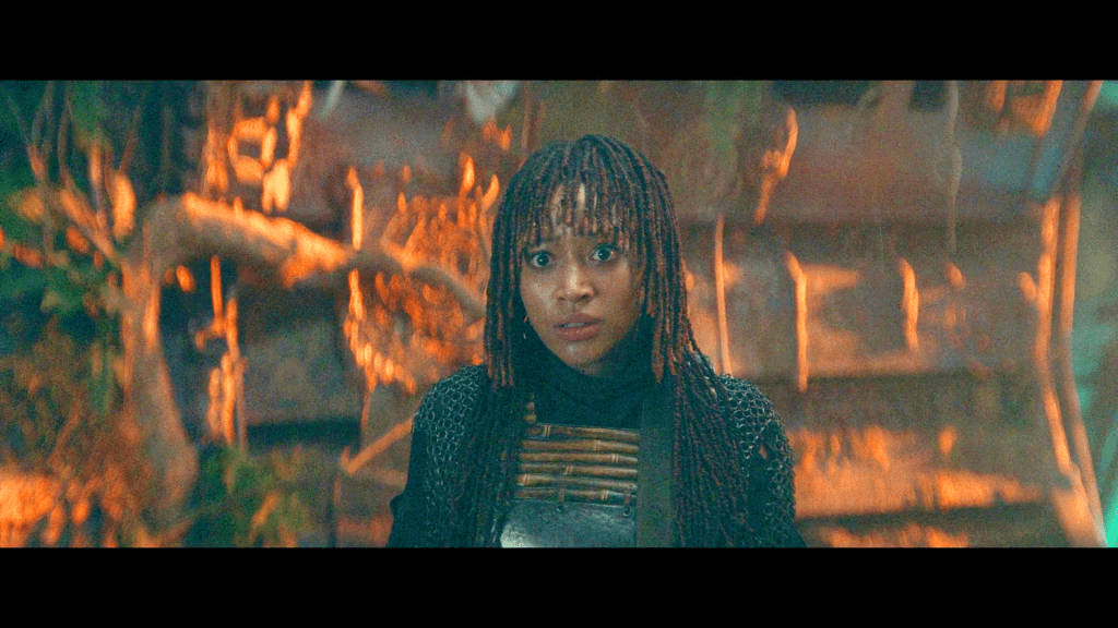 Mae (Amandla Stenberg) realizes her Master has followed her on her mission in The Acolyte Season 1 Episode 4 'Day' (2024), Disney