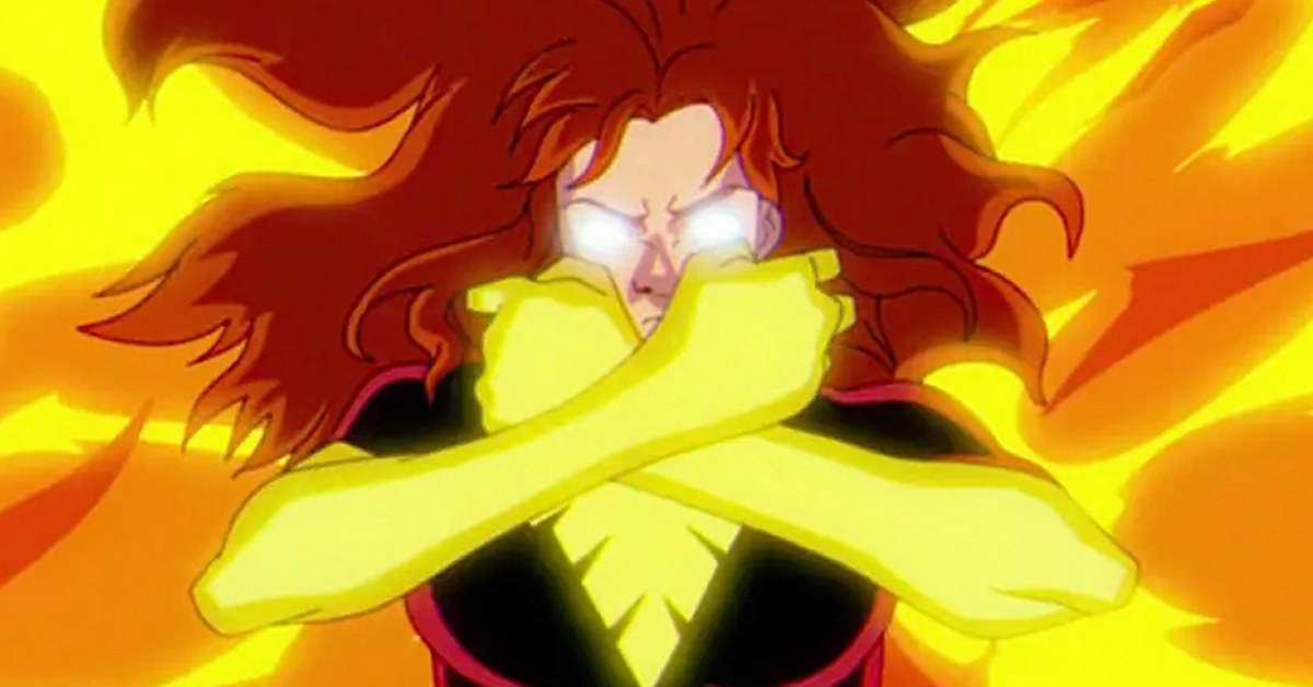 Jean Grey (Jennifer Hale) is overtaken by the Phoenix in the intro to X-Men '97 Season 1 (2024), Marvel Entertainment