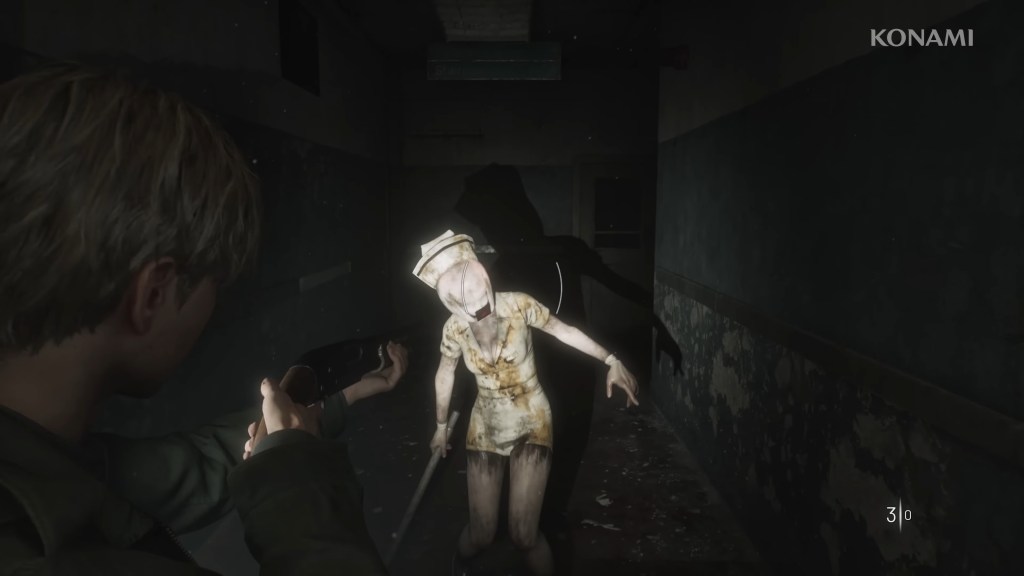 James Sunderland (TBA) draws on an undead nurse in Silent Hill 2 Remake (TBA), Konami