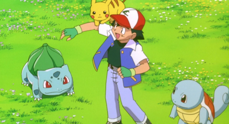 Ash (Rica Matsumoto) celebrates a battle victory in Pokémon: The First Movie - Mewtwo Strikes Back (1998), Toho