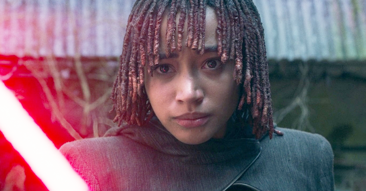 Osha (Amandla Stenberg) wields Master Sol's (Lee Jung-jae) now-red lightsaber in The Acolyte Season 1 Episode 8 "The Acolyte" (2024), Disney