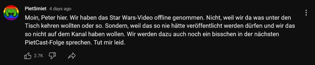 YouTuber Peter Smit takes down his preview of 'Star Wars Outlaws' at the behest of an advertising agency contracted by Ubisoft.